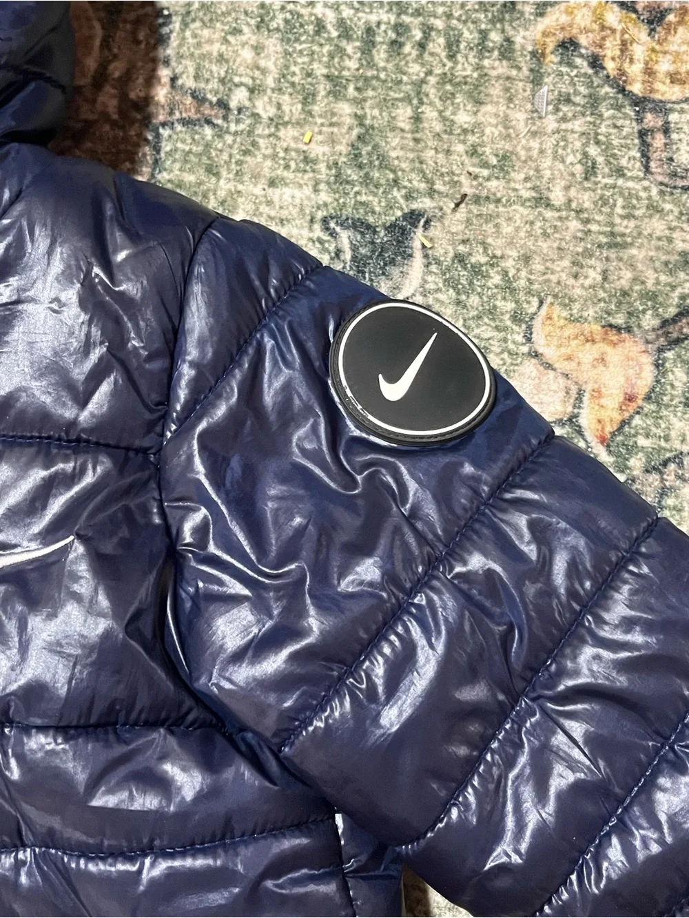 Nike Kids Navy Quilted Puffer Jacket with Hood. Size 4T